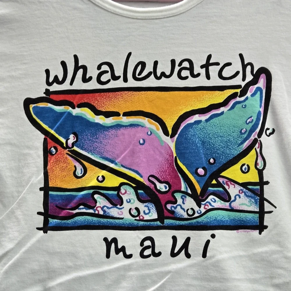 VINTAGE Crazy Shirts Women Shirt OS Single Stitch Whale Watch Maui 90s USA